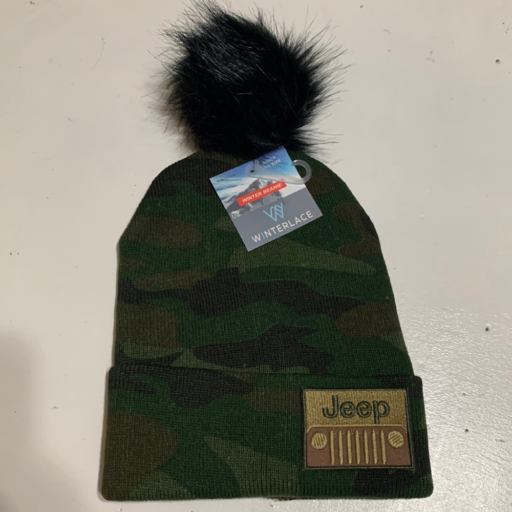 COPY - Unisex Jeep embroidered patch hat with black Pom Pom on new Camo print h…